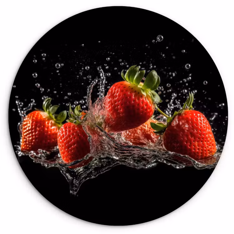 Runde Bilder - Erdbeeren - Obst - Rot - Wasser - Schwarz — 2