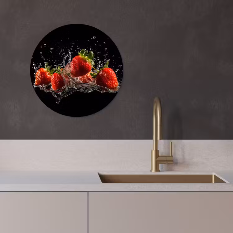 Runde Bilder - Erdbeeren - Obst - Rot - Wasser - Schwarz — 3