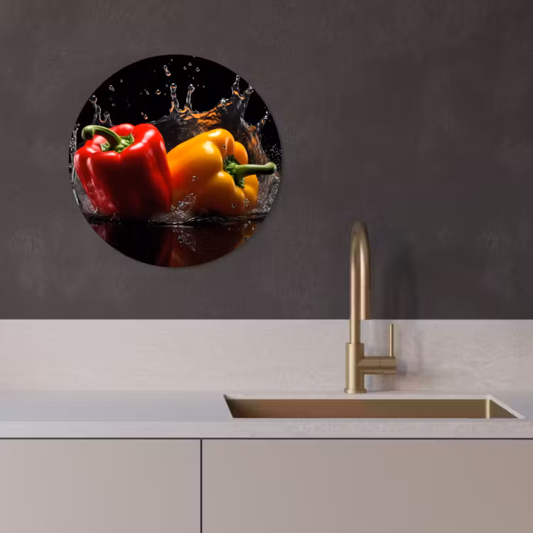Runde Bilder - Paprika - Wasser - Schwarz - Gemüse - Rot - Gelb — 3