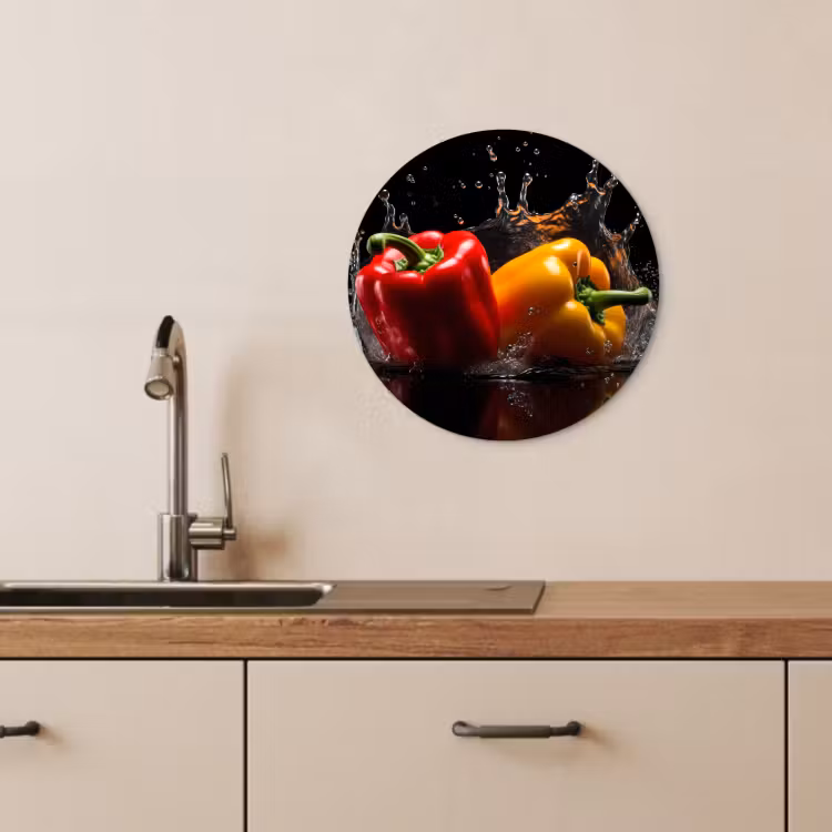 Runde Bilder - Paprika - Wasser - Schwarz - Gemüse - Rot - Gelb — 4