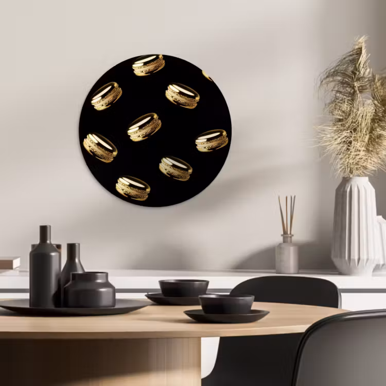 Runde Bilder - Makronen - Muster - Gold - Schwarz — 2