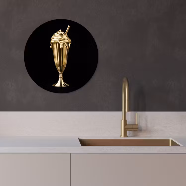 Runde Bilder - Milchshake - Gold - Trinkend - Schwarz — 1