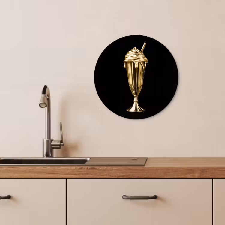 Runde Bilder - Milchshake - Gold - Trinkend - Schwarz — 4