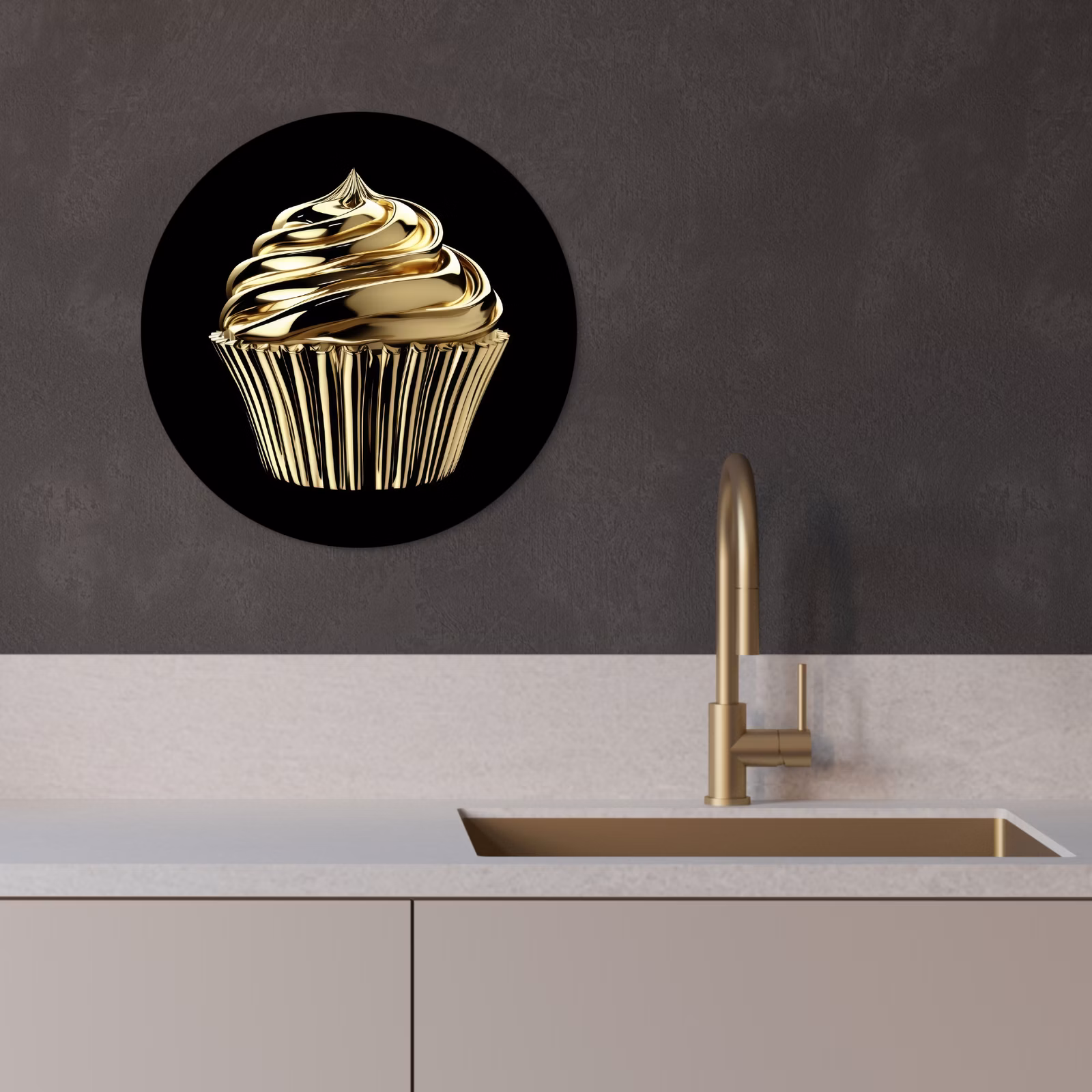 Runde Bilder - Cupcake - Lebensmittel - Gold - Schwarz — 1
