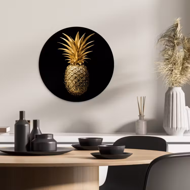 Runde Bilder - Ananas - Schwarz - Gold - Luxus — 3
