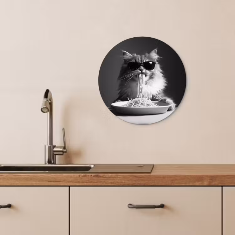 Runde Bilder - Langhaarkatze - Sonnenbrille - Spaghetti - Humor - Schwarz - Weiß — 4