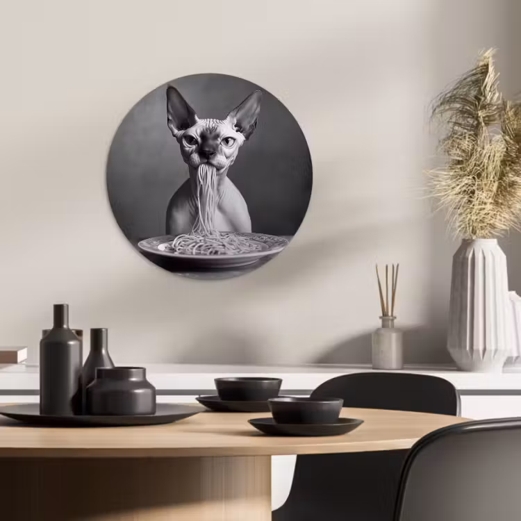 Runde Bilder - Sphynx - Katze - Tiere - Humor - Spaghetti - Schwarz und Weiß — 2