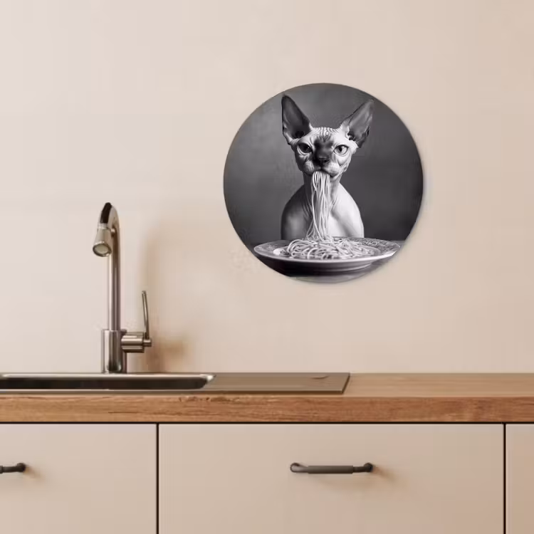Runde Bilder - Sphynx - Katze - Tiere - Humor - Spaghetti - Schwarz und Weiß — 3