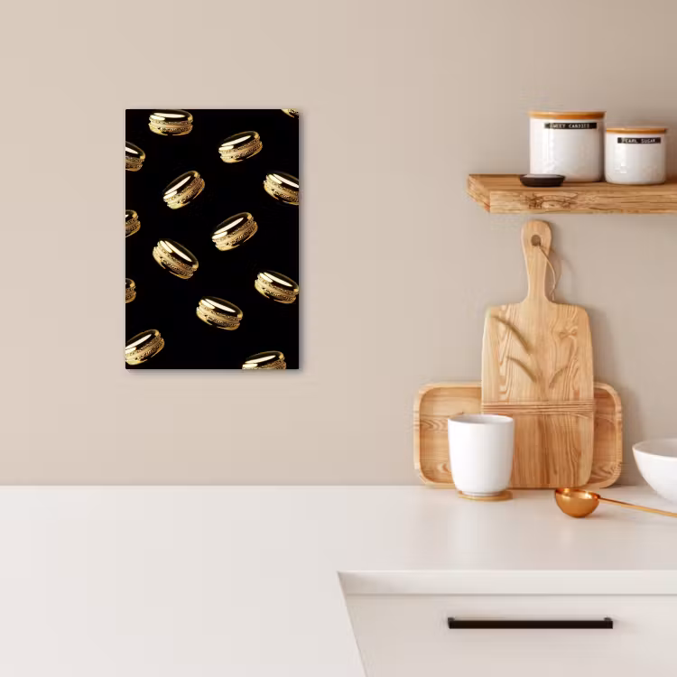Leinwandbilder - Makronen - Muster - Gold - Schwarz — 4