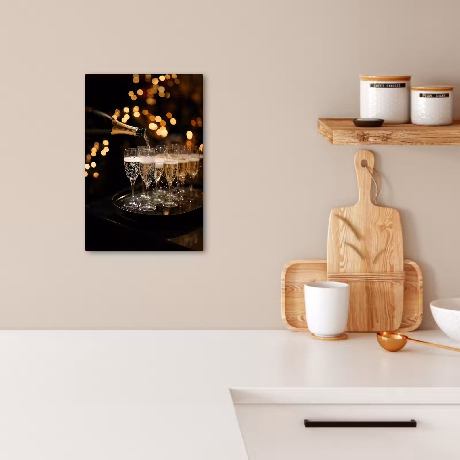 Leinwandbilder - Lichter - Champagner - Tablett - Gläser — 1