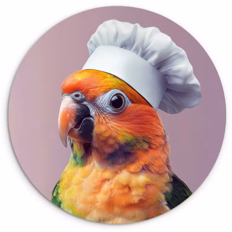 Runde Bilder - Papagei - Kochmütze - Neugierig - Vogel — 1