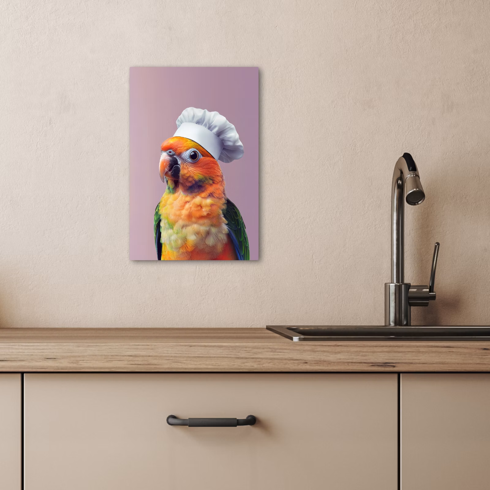 KitchenYeah - Küche - Leinwand - Papagei - Kochmütze - Neugierig - Vogel — 1