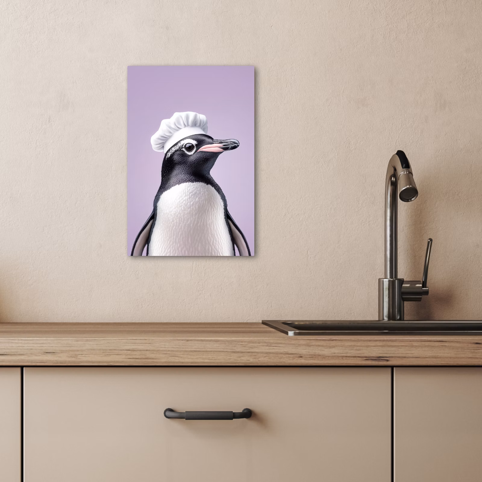 KitchenYeah - Küche - Leinwand - Pinguin - Kochmütze - Lieb - Lila — 1