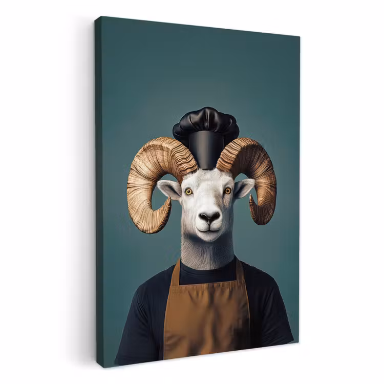 Leinwandbilder - Ziege - Hörner - Kochbekleidung — 1