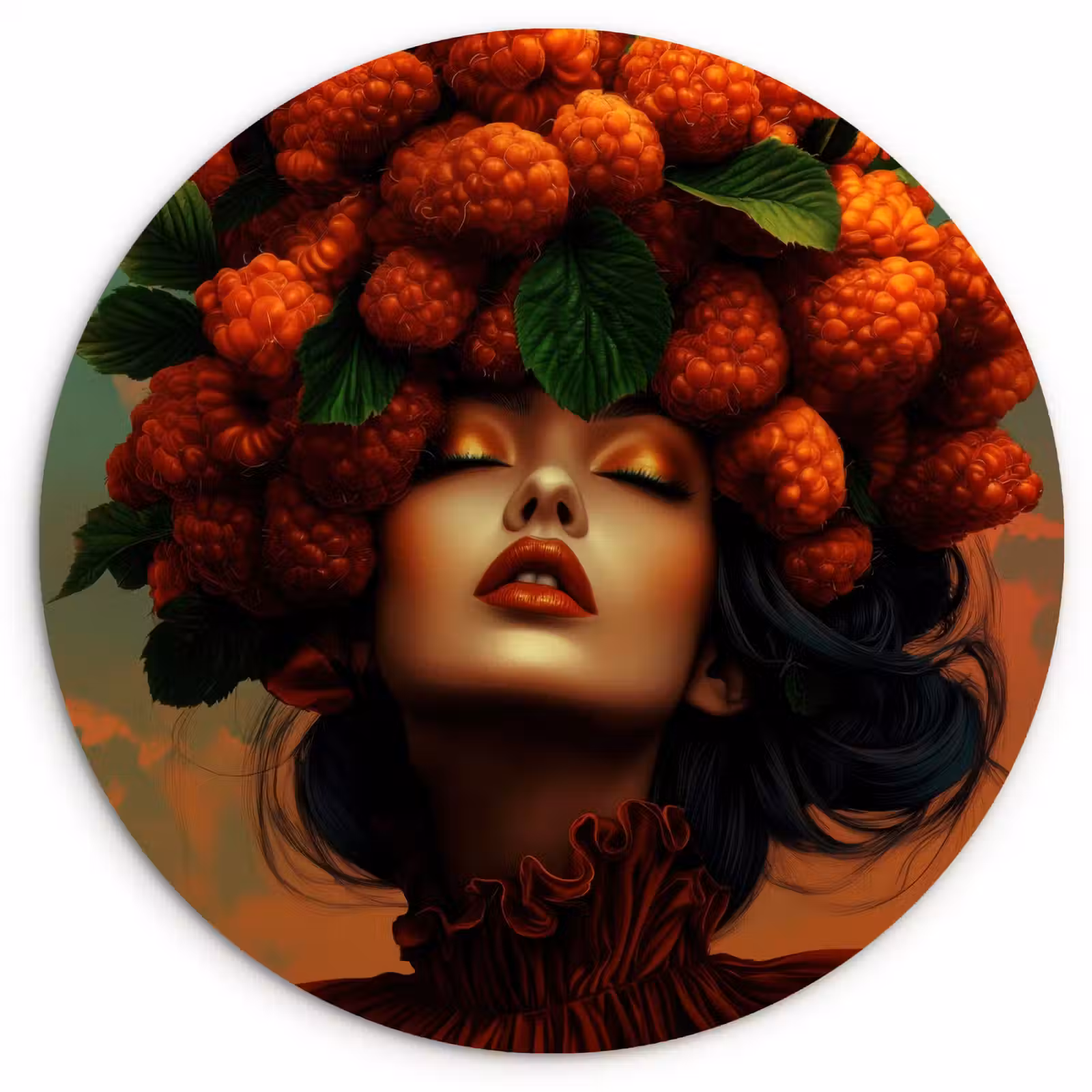 Runde Bilder - Frau - Himbeeren - Blätter — 1