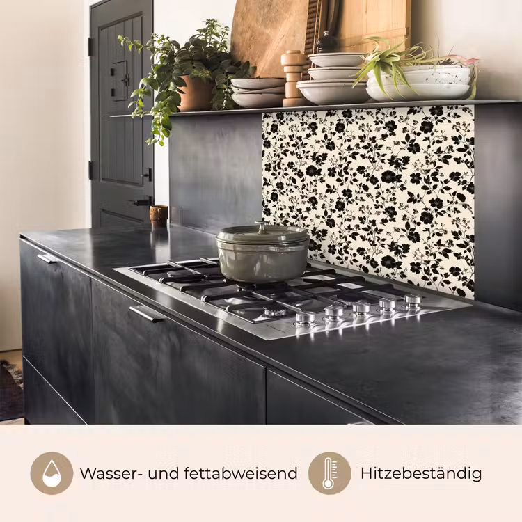 Küchenrückwand - Blumen - Muster - Schwarz — 4