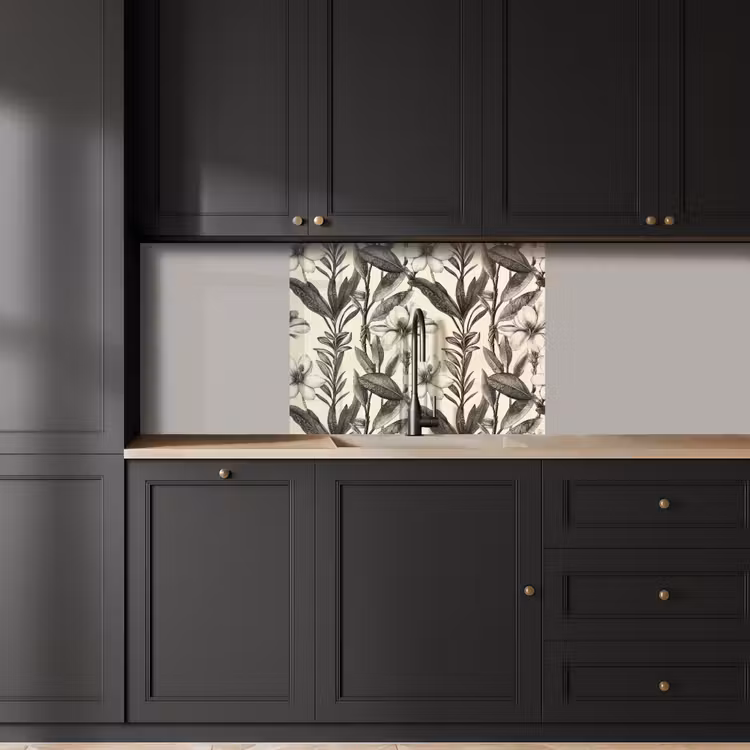 Küchenrückwand - Klassisch - Botanisch - Schwarz - Beige — 5