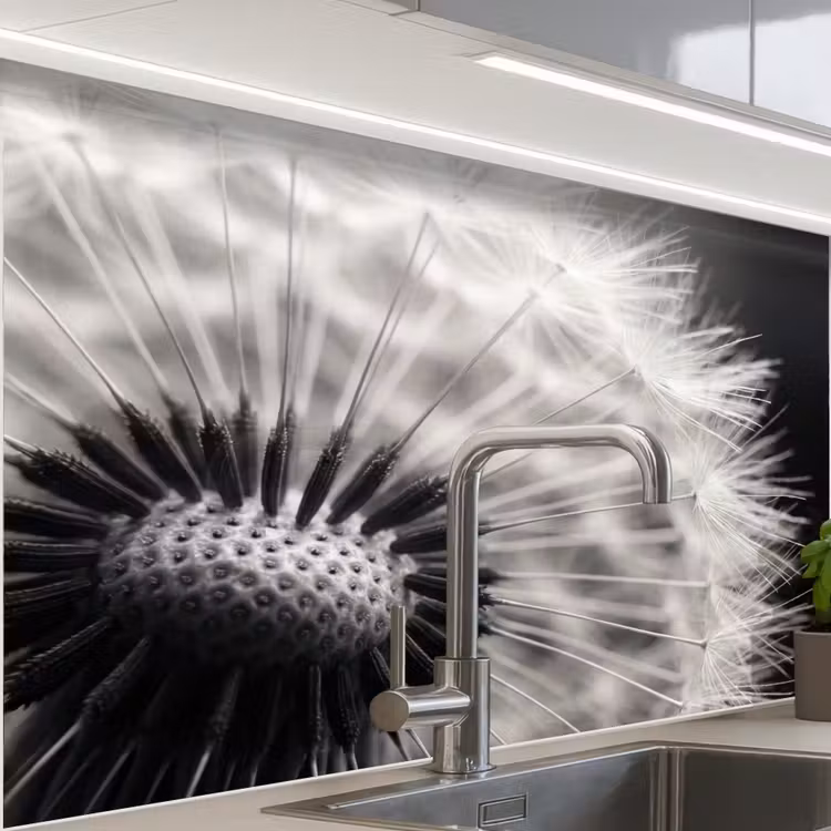 Küchenrückwand - Pusteblume - Schwarz - Weiß — 1