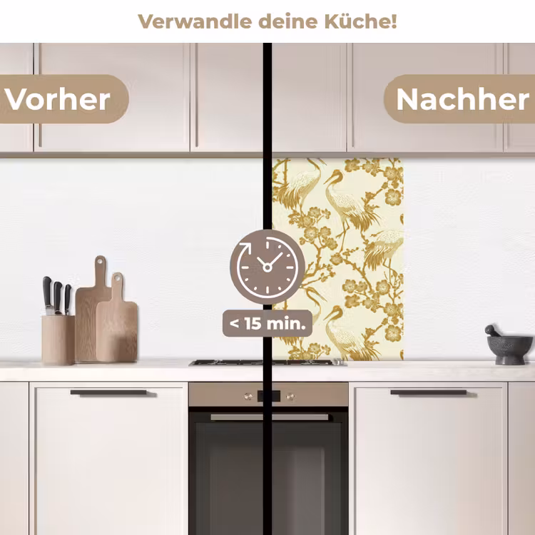 Küchenrückwand - Kraniche - Kirschblüte - Gold — 2