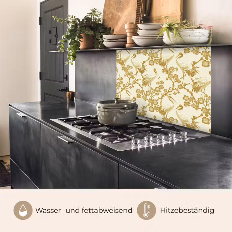 Küchenrückwand - Kraniche - Kirschblüte - Gold — 4
