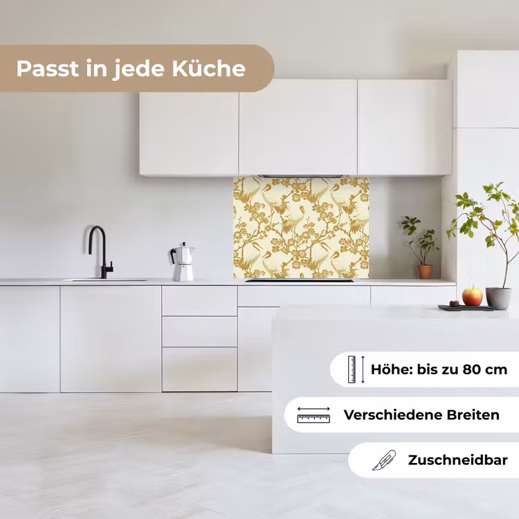 Küchenrückwand - Kraniche - Kirschblüte - Gold — 6