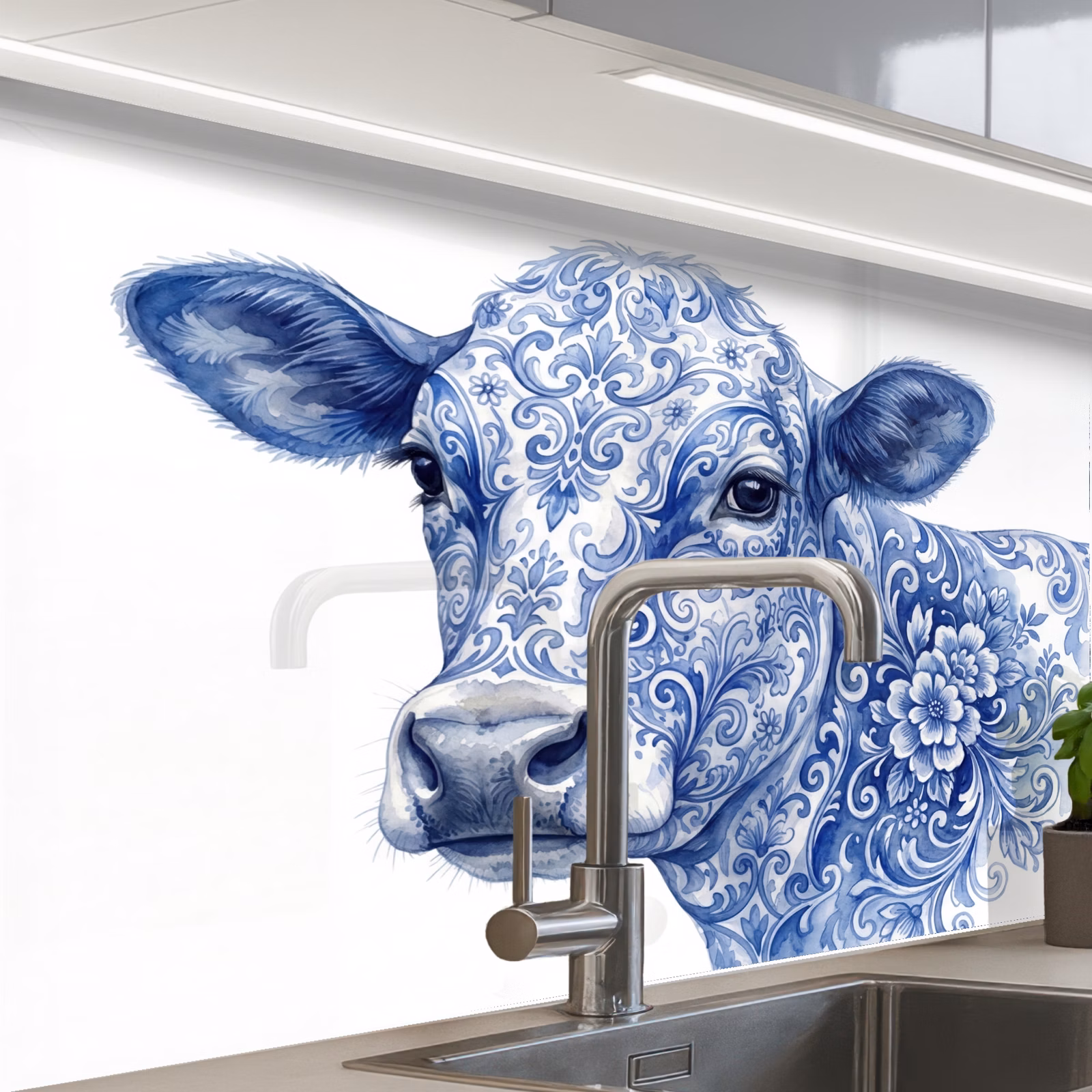 Küchen rückwand - Illustration - Kuh - Blau — 1