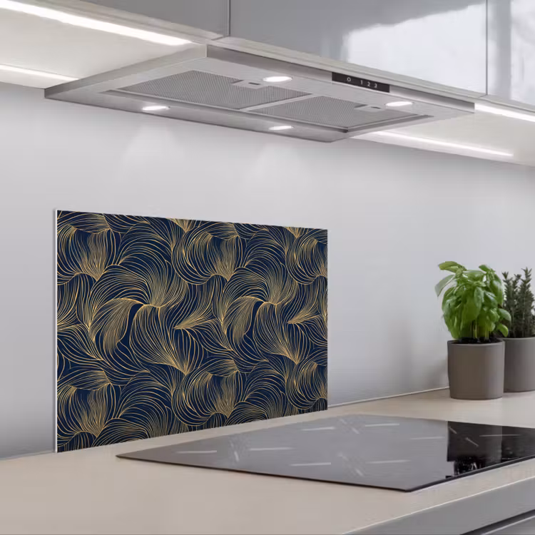 Spritzschutz Küche - Abstrakt - Linien - Blau - Gold — 1