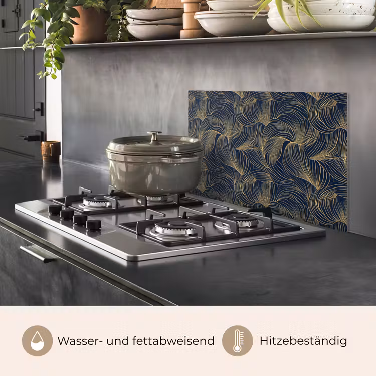 Spritzschutz Küche - Abstrakt - Linien - Blau - Gold — 2