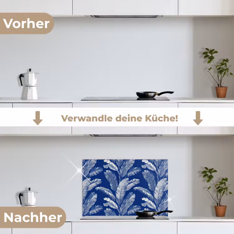 Spritzschutz Küche - Blatt - Palme - Blau — 7