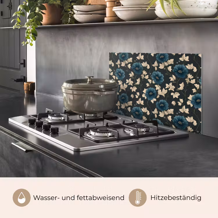 Spritzschutz Küche - Botanisch - Blumen - Blau — 2