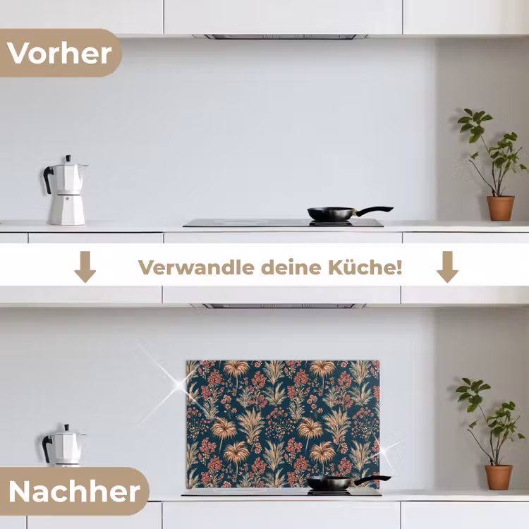 Spritzschutz Küche - Botanisch - Muster - Blau — 7