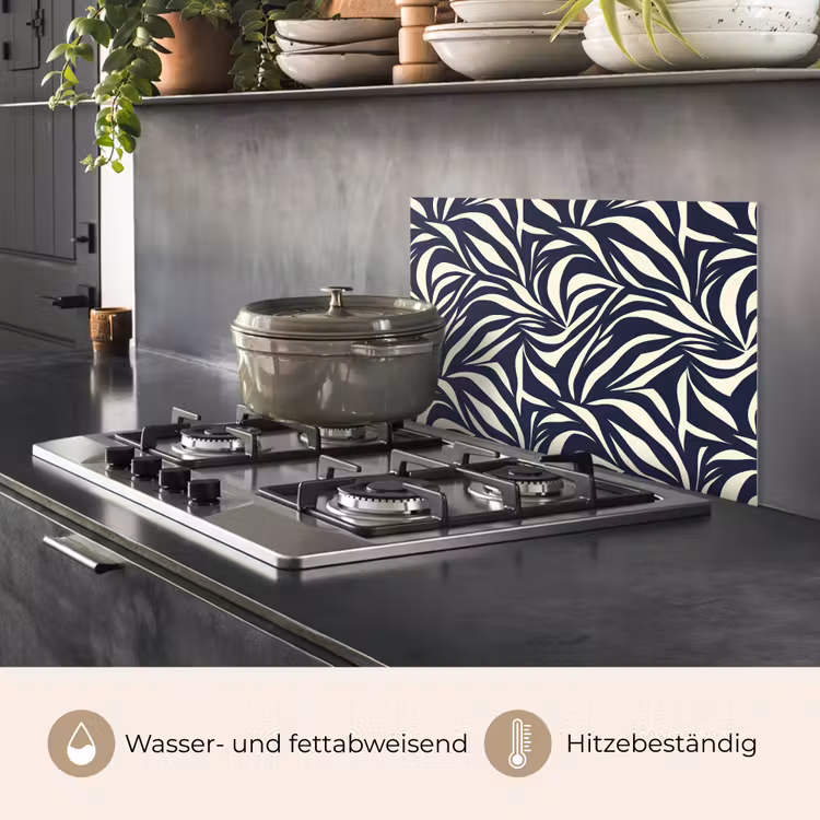 Spritzschutz Küche - Blattformen - Blau - Muster - Weiß — 2