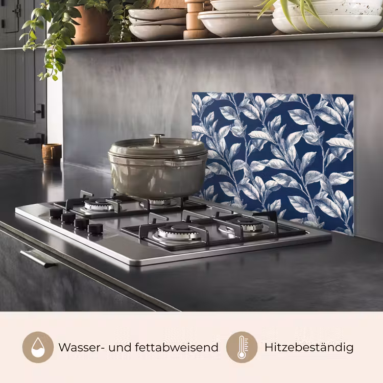 Spritzschutz Küche - Botanisch - Muster - Blau — 2