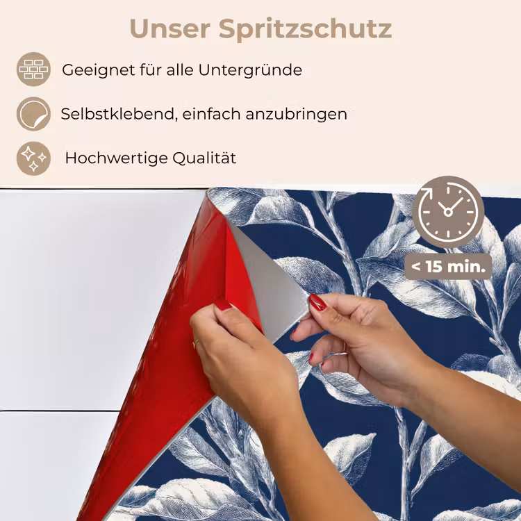 Spritzschutz Küche - Botanisch - Muster - Blau — 4
