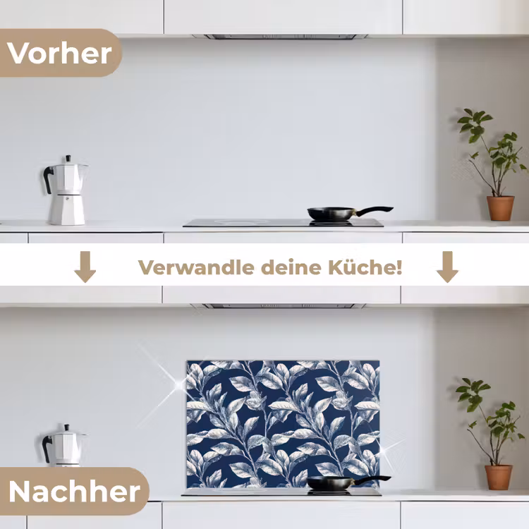 Spritzschutz Küche - Botanisch - Muster - Blau — 7