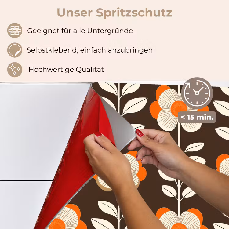 Spritzschutz Küche - Blumen - Retro - Braun — 4