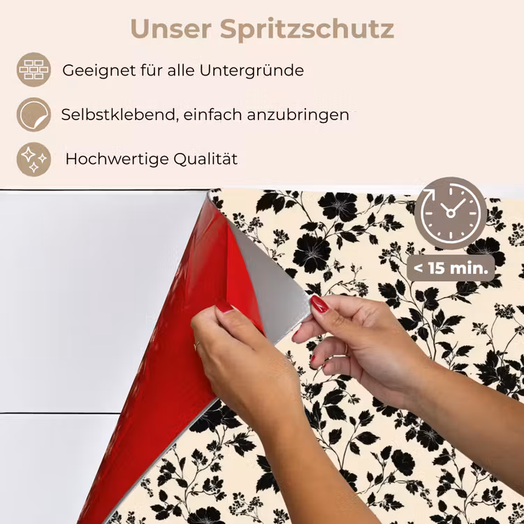 Spritzschutz Küche - Blumen - Muster - Schwarz — 4