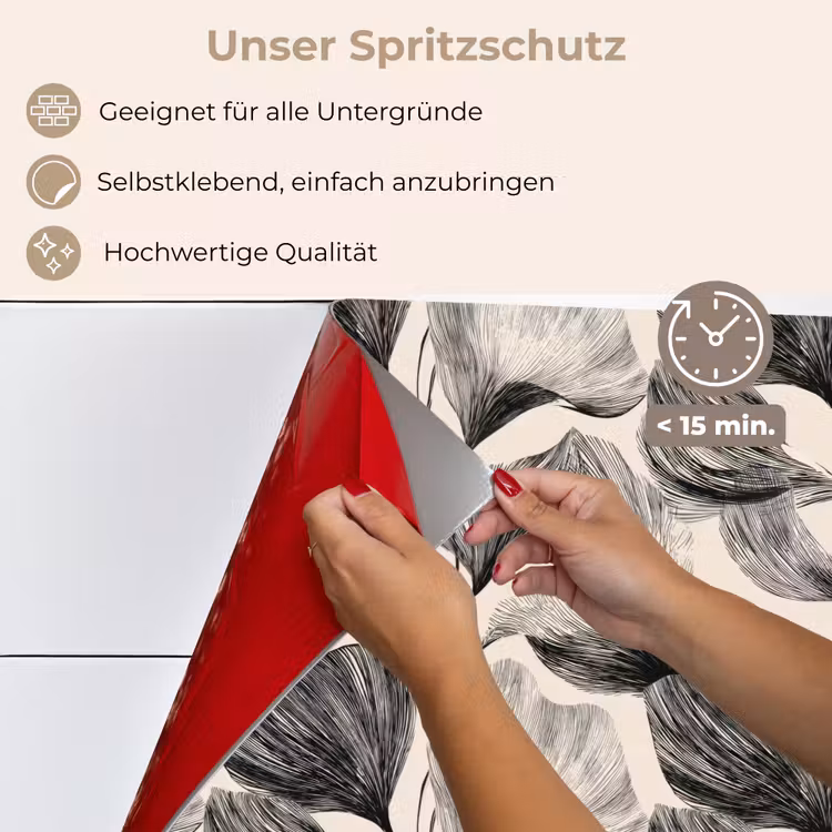 Spritzschutz Küche - Botanisch - Blätter - Schwarz — 4