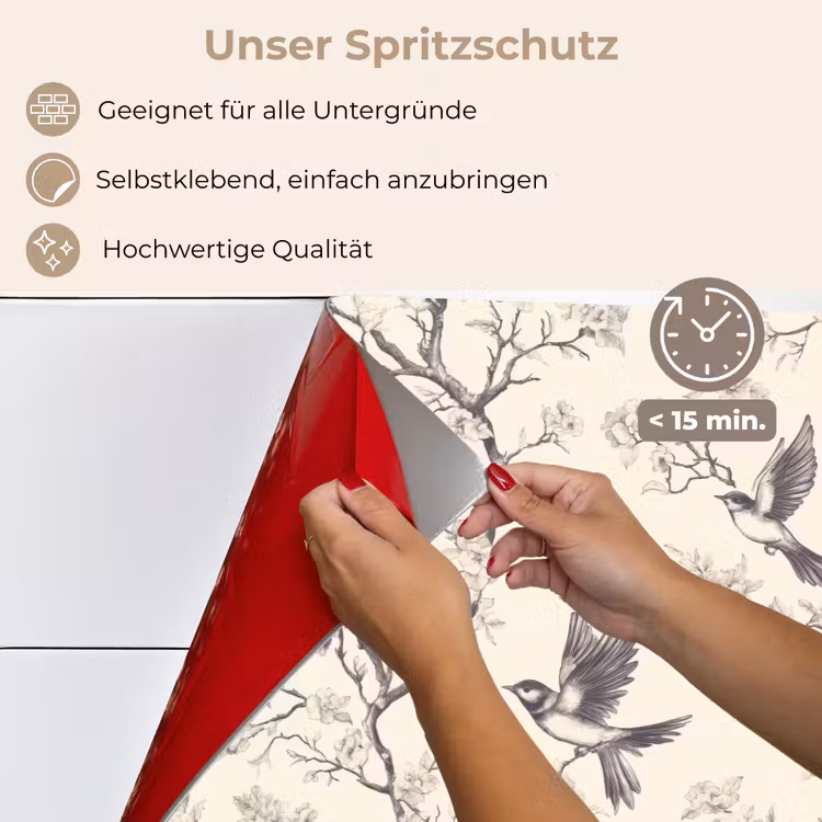 Spritzschutz Küche - Äste - Vögel - Beige — 4