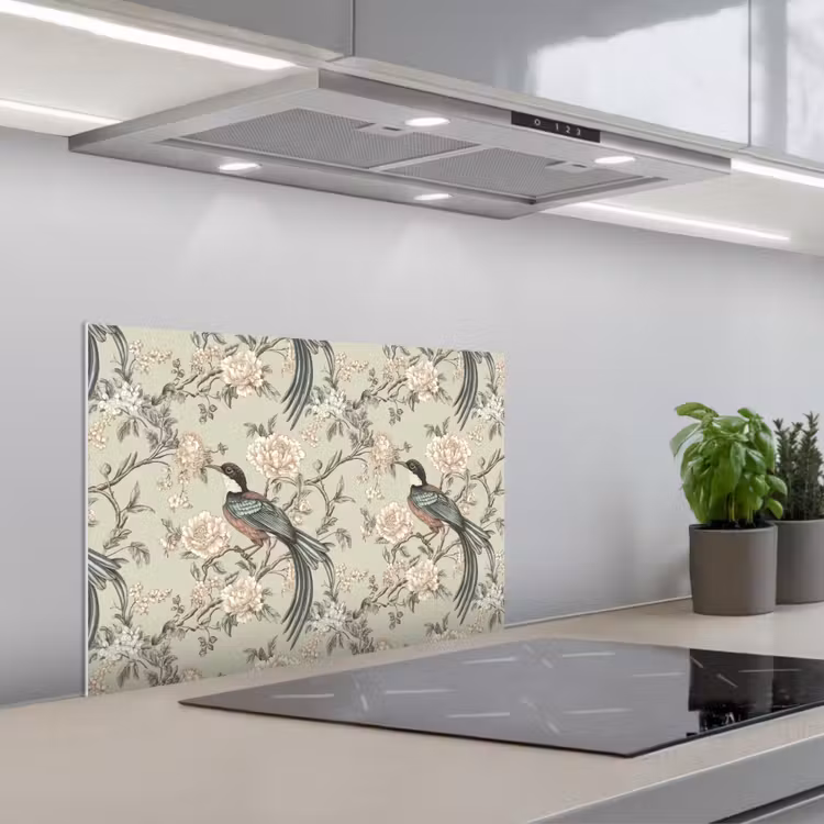 Spritzschutz Küche - Blume - Vogel - Farbenfroh — 1