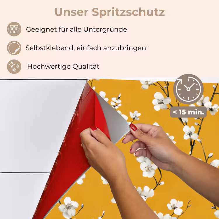 Spritzschutz Küche - Blütenzweig - Aquarell - Gelb — 4