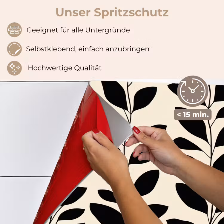 Spritzschutz Küche - Botanisch - Muster - Schwarz - Beige — 4