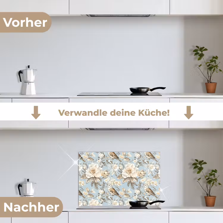 Spritzschutz Küche - Botanisch - Singvogel - Blau — 7