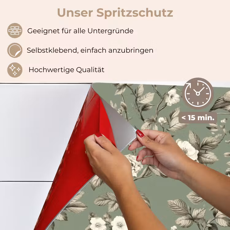 Spritzschutz Küche - Botanisch - Vögel - Grün — 4