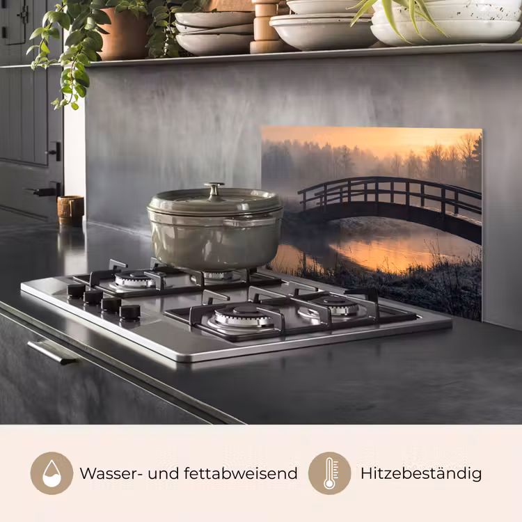 Spritzschutz Küche - Brücke - Nebel - Bäume - Wasser — 2