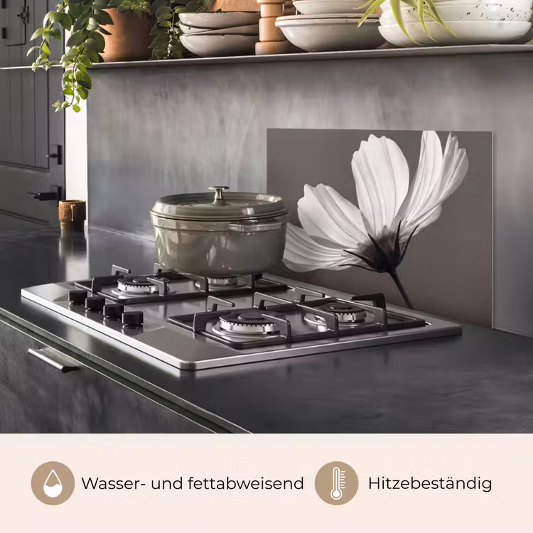 Spritzschutz Küche - Blume - Minimalistisch - Schwarz - Weiß — 2