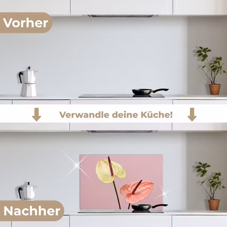 Spritzschutz Küche - Blumen - Anthurien - Gelb - Rosa — 7
