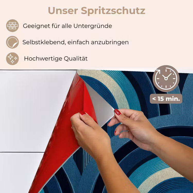 Spritzschutz Küche - Bögen - Geometrisch - Muster - Blau - Retro — 4