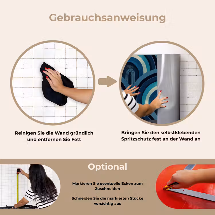 Spritzschutz Küche - Bögen - Geometrisch - Muster - Blau - Retro — 6