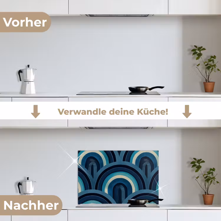 Spritzschutz Küche - Bögen - Geometrisch - Muster - Blau - Retro — 7